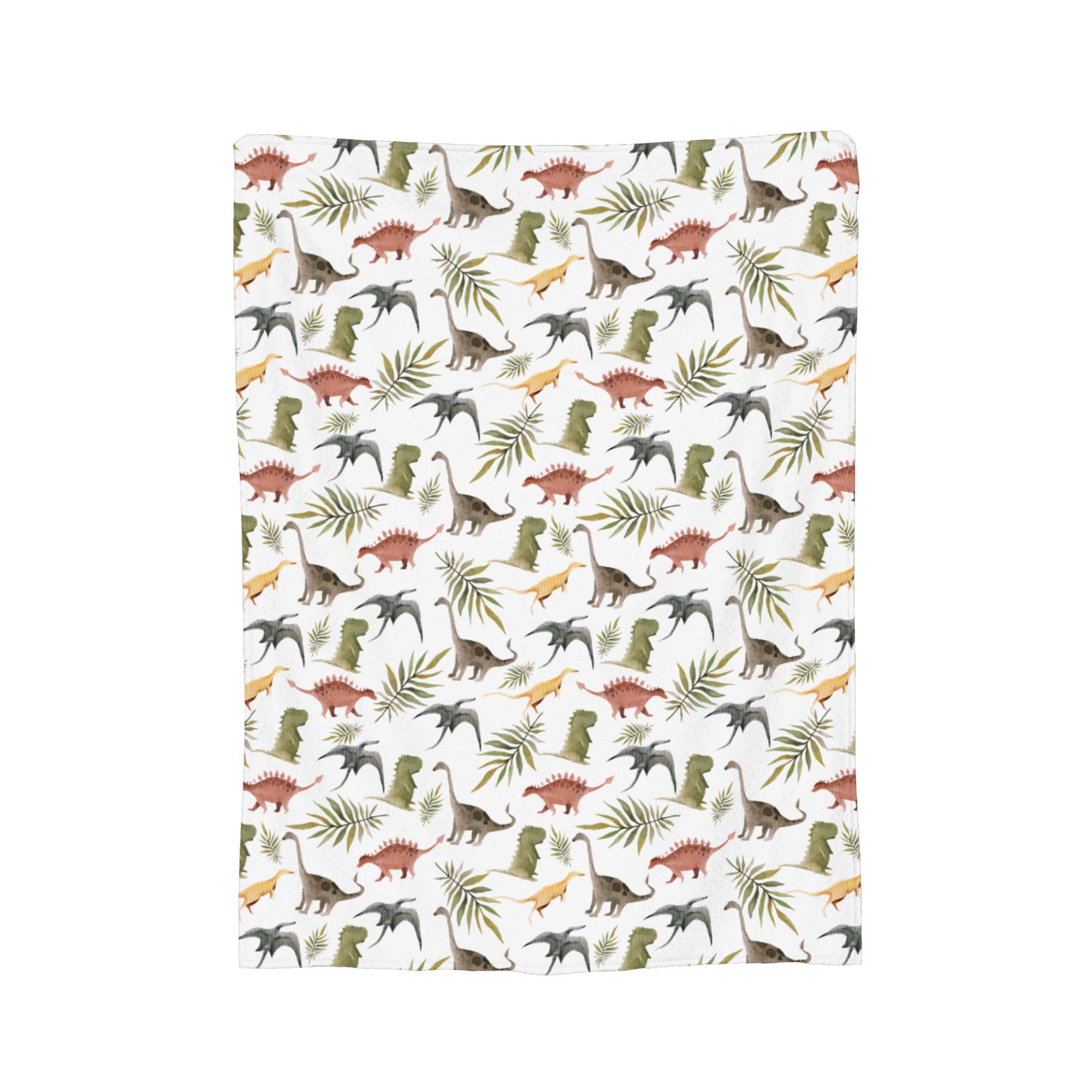 

Folk Floral Dinosaur Blanket Flannel Textile Decor Cute Dino Green Multi-function Ultra-Soft Throw Blanket for Home Travel Quilt 30x40in