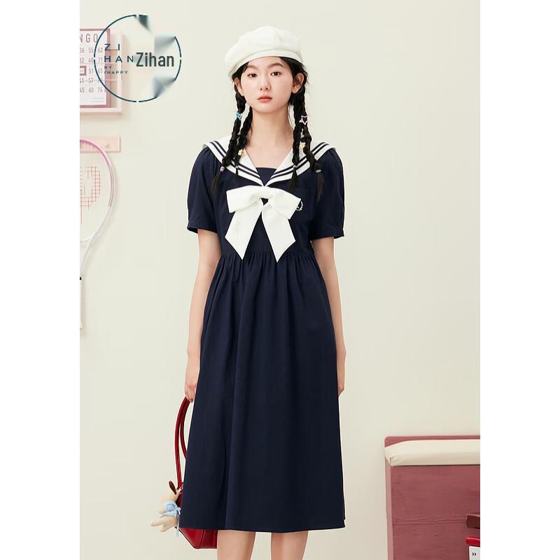 ZIHAN Sailor Collar Bow A-line Dress M