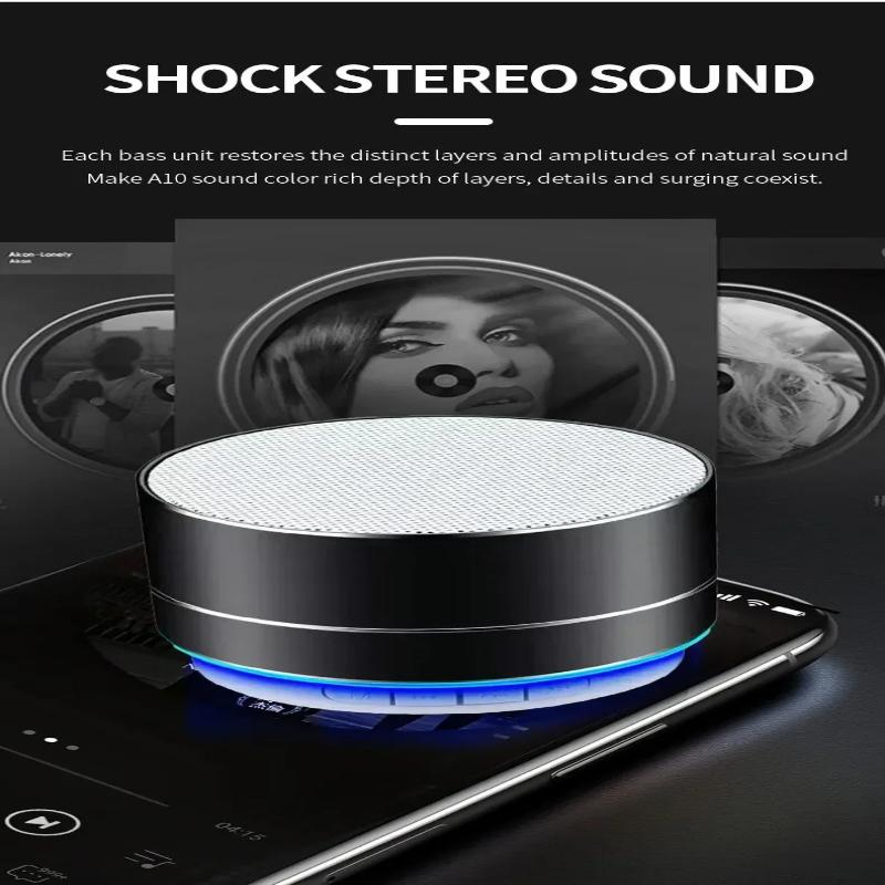 Aluminum Alloy Wireless Bluetooth Speaker Mini Portable Outdoor Subwoofer Music Sound Box for Mobile Phone TF Card PC A10