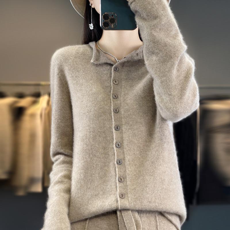Autumn & Winter Women's Wool Cardigan: Half-High Round Neck, Fashionable Multi-Button, Loose-Fit Knit Base Layer