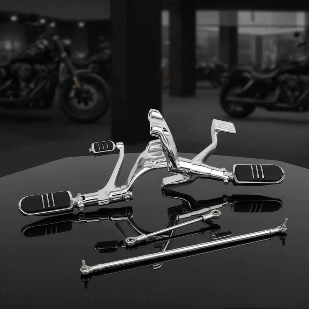 Forward Foot Controls with Floorboards | Cruiser, Black, Front