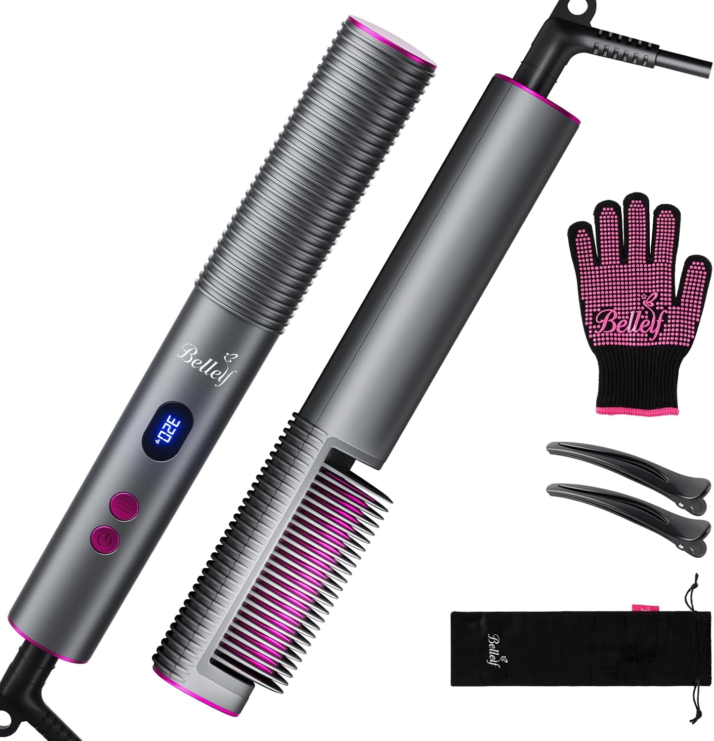 

Straightener Brush, 9 Temp Settings with LED Display, Fast Heating for Sleek & Smooth Hair, Dual Voltage Travel Hot Com United States