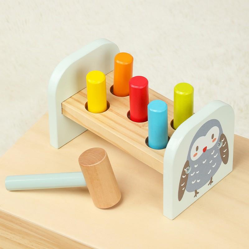 Children's wooden cartoon whack-a-mole percussion piling table Boys and girls percussion table Early education educational wooden toys