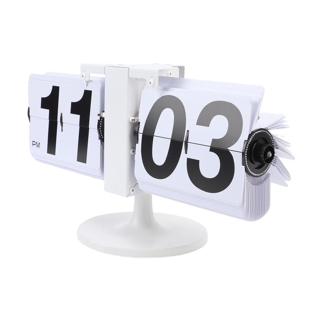 Flip Desk Clock Mechanical Battery Powered 12 Hours Quiet Automatic Page Turning Clock with Extended Rod for Living