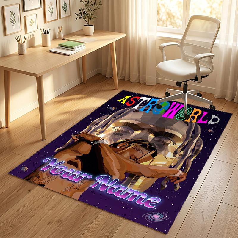 Personalized Crystal Velvet Carpet,Travis Scott Custom Printed Name, Plush Area Rug For Home Indoor Decor
