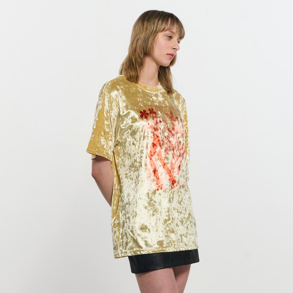 Kimjisu Velvet Print Oversized T-Shirt _ Yellow
