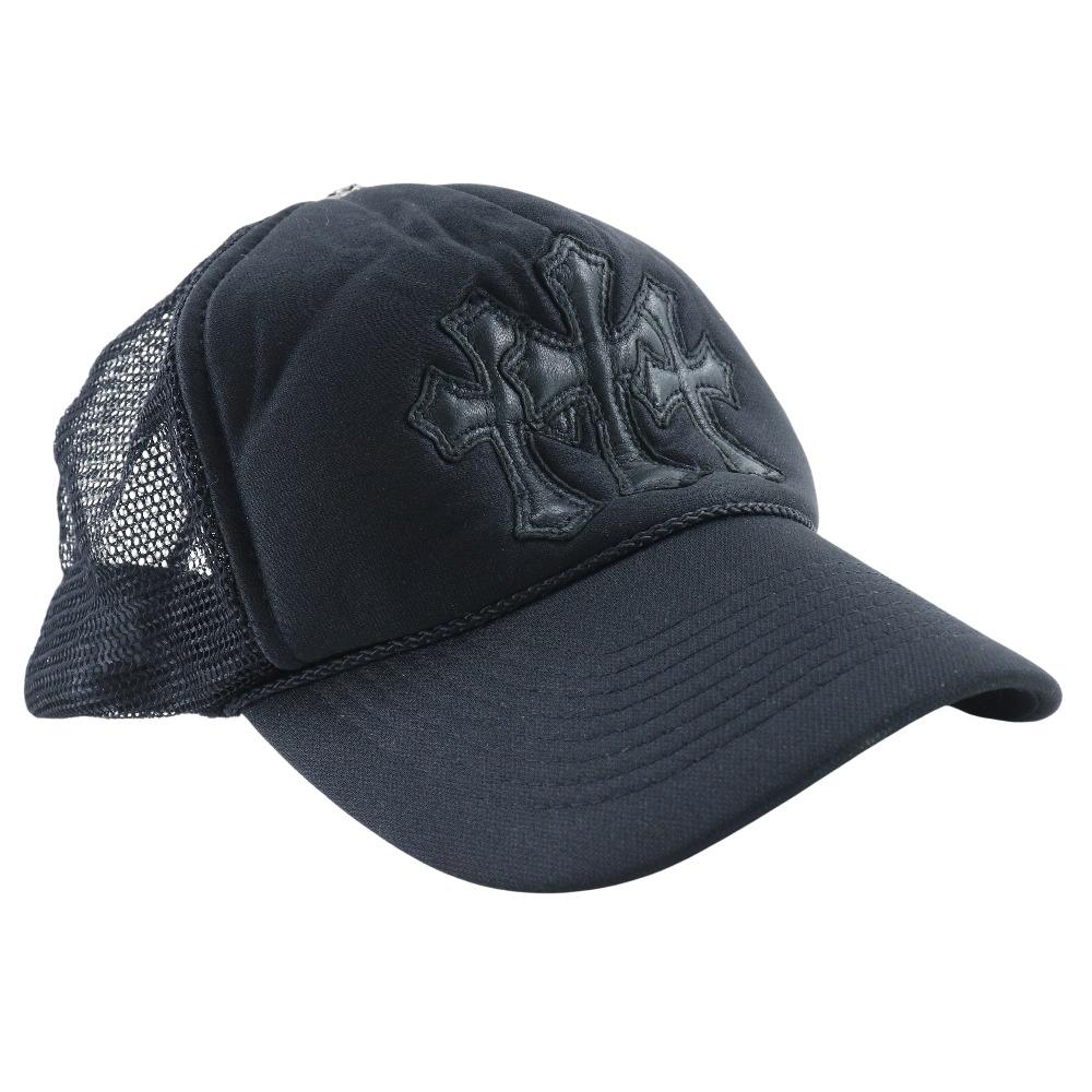 

CHROME HEARTS 3 Cemetery Cross cap black polyester/leather cross unisex Used