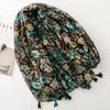 88*180cm Böhmisch Grün Blume Damen Viskose Schal Stola Baumwolle Leinen Gefühl Quaste Pashmina Muslimischer Hijab Wickeltuch Dame Frau