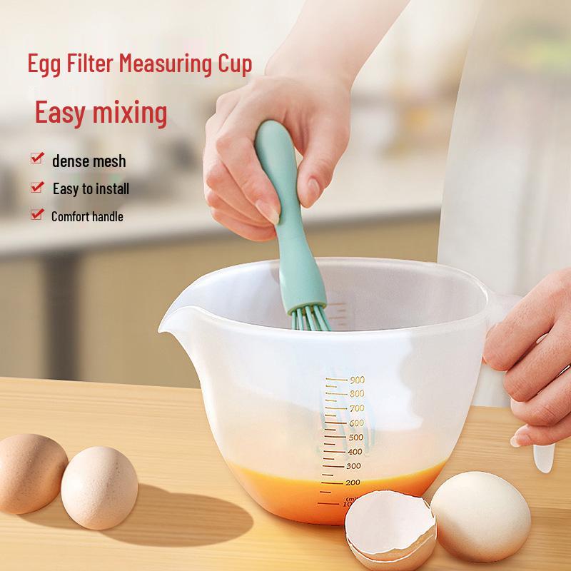 Food-Grade Egg Beating Bowl with Scale & Spout: Heat-Resistant, Filter Screen, Ideal for Baking Egg Mixtures.