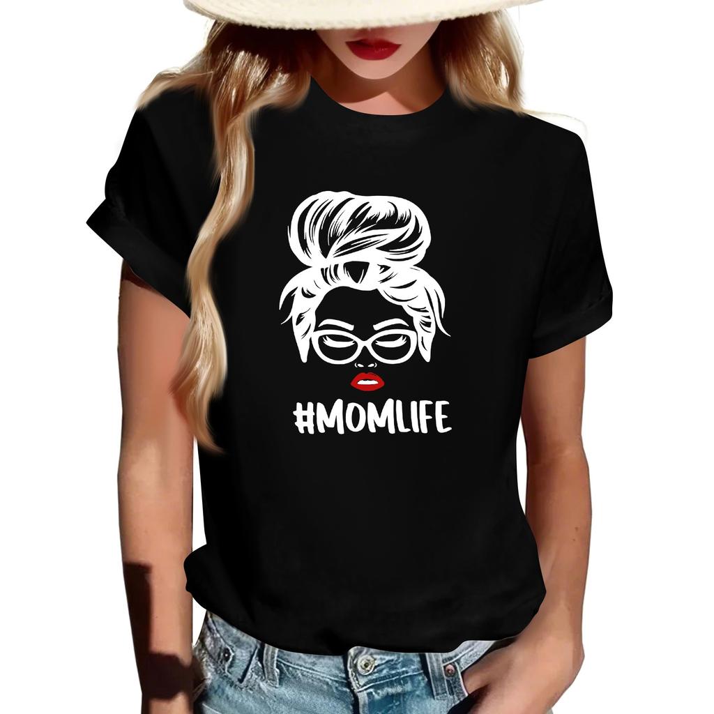 Women Casual Daily Round Neck Printed Short Sleeved T-shirt Letter Top