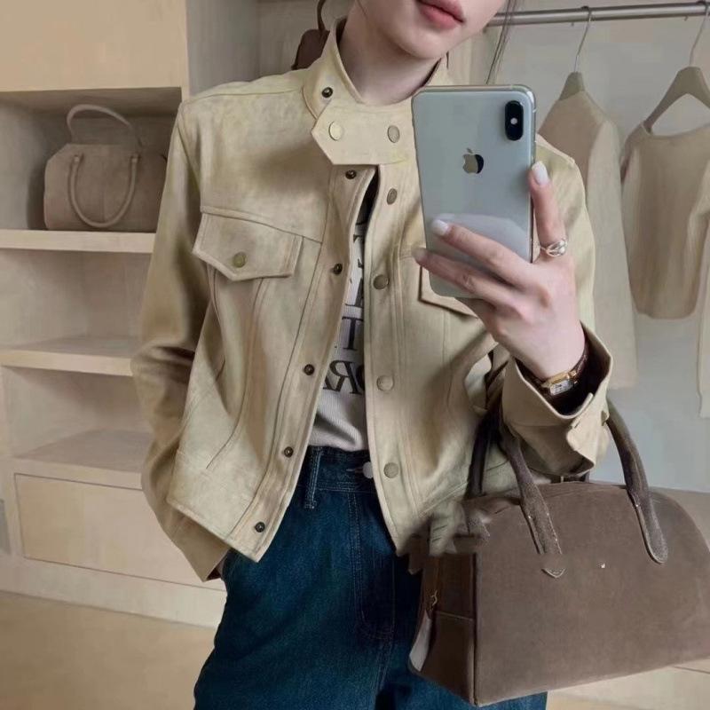 Women's Autumn-Winter Korean Style Suede Jacket - Slimming, Loose Fit, Short Length, Long Sleeves