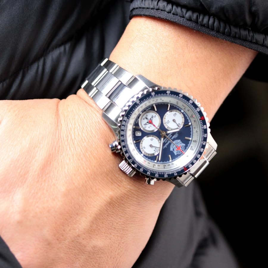 Blue Impulse Sky Pilot Chronograph Made in Official Emblem Navy Men's Watch, Japan, Product,