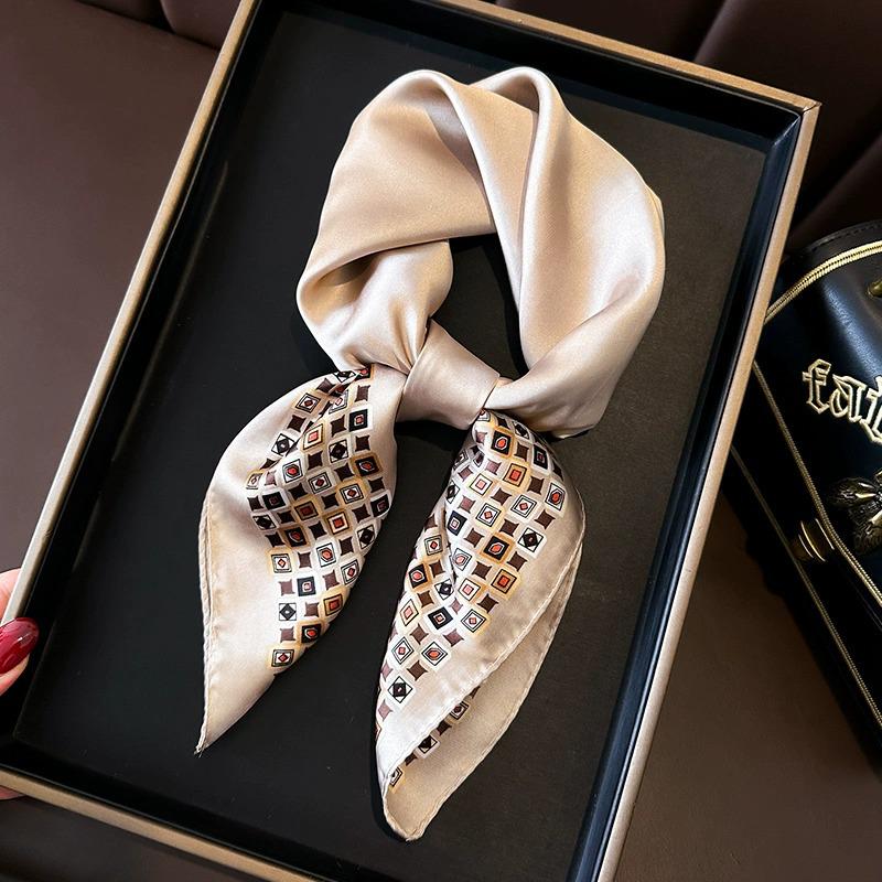 Women's Korean Style Retro Printed Imitation Silk Scarf for Professional and Casual Use