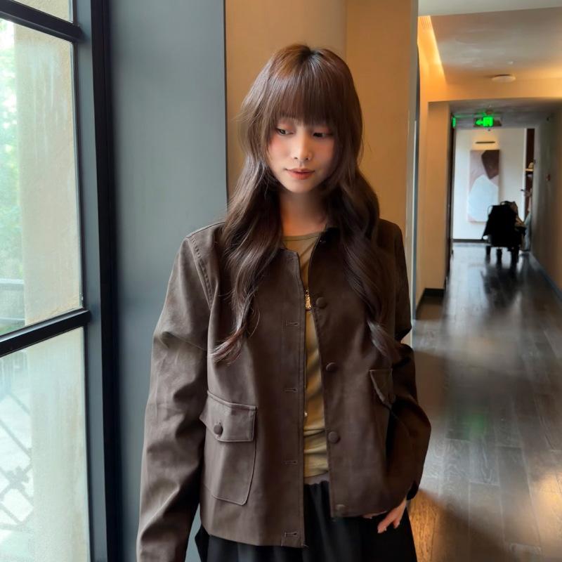 Imitation suede doll collar loose short casual tooling cardigan jacket women