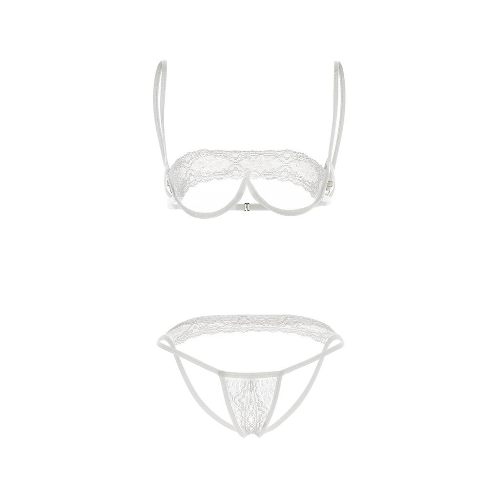 Erotic Lace Underwire Push-Up Lingerie Set with Open Crotch