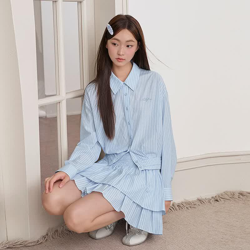 Striped Cropped Long-Sleeve Shirt M