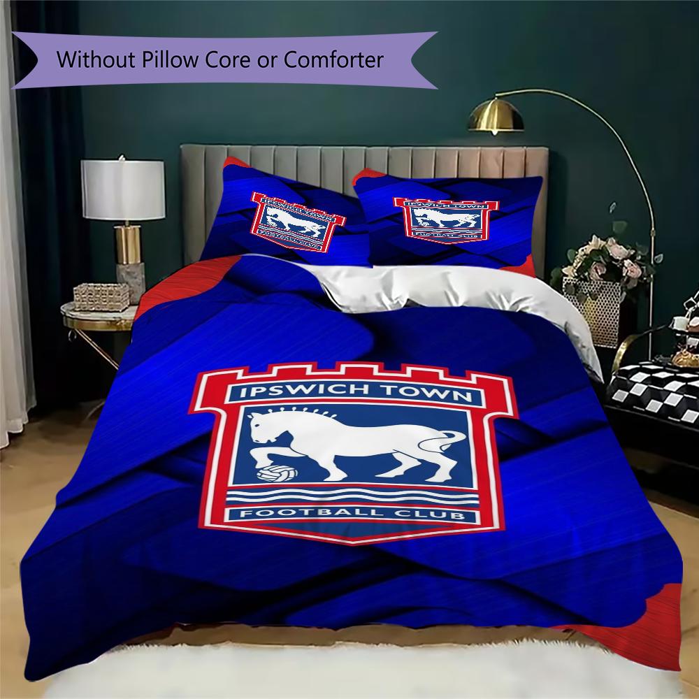 Ipswich Town FC Pattern Bedding uilt Set uilt Cover Pillowcase Home Decoration Birthday Gift (1 * duvet cover + 2 * pillowcase without core)