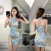 Pure Desire Halter Neck Qipao-Style Off-Shoulder Backless Knot Dress – Women's Summer Slit Hip-Hugging Short Skirt