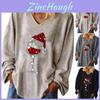 Trendige Damen Weihnachten Weinglas V-Ausschnitt Langarm Pullover Bluse Tops