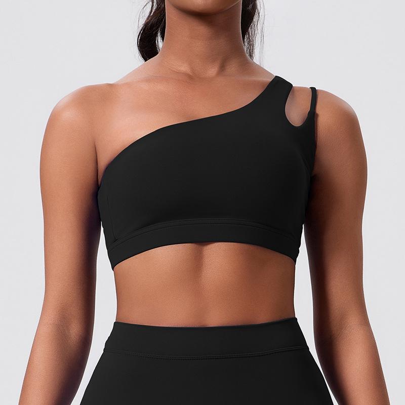 

Женский европейский и американский эластичный спортивный бюстгальтер: Топ на одно плечо для йоги и фитнеса с деталью на спине Small чёрный