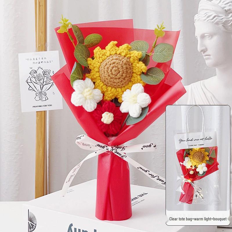 Creative Graduation Gift: Doctor Bear and Sunflower Knitted Bouquet Bouquet Only