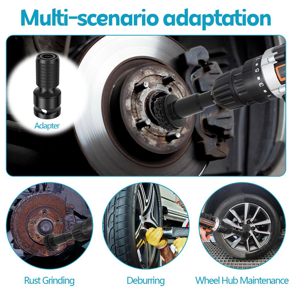 Wheel Hub Cleaning Kit Wheel Stud Cleaner Brake Hub Cleaning Tool with 5 Head Grinding Maintenance Cleaner Kit for Nuts, Car