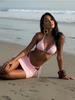 2026 New Spring/Summer Women Pink Halter Triangle Bikini Set Tie Side Mini Skirt Cover Up 3 Piece Swimsuit Beach Pool Vacation K302