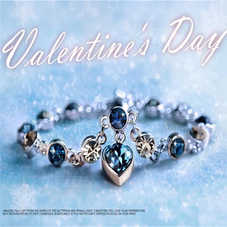 European & American Ocean Heart Rhinestone & Austrian Crystal Bracelet for Women