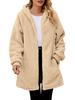 Winter loose plush women's long sleeved hooded zipper cardigan jacket