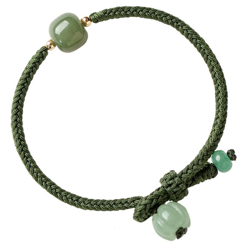 Hetian Jade Women's Bracelet - Adjustable Woven Rope with Single Bead and Peace Buckle - Light Luxury Good Luck Charm, Perfect Gift for Best Friends.