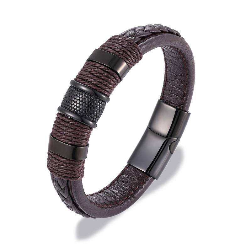 Punk Multilayer Braid Genuine Blue Leather Bracelet Titanium Stainless Steel Magnetic Buck Bracelet Men Homme Pulseras