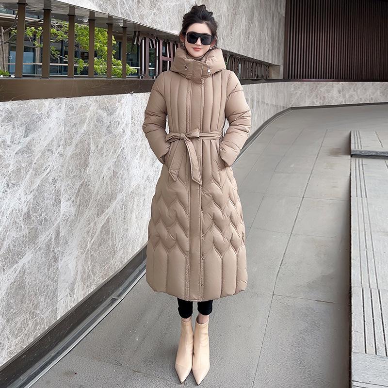 Women's new hooded windproof lightweight thickened fluffy warm cold long section of high-quality fabric casual sports jacket cotton clothing