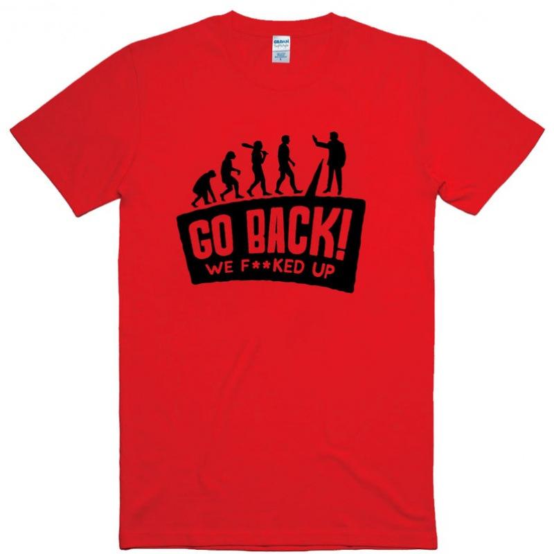 Mens Funny Evolution Go Back Print Short Sleeved T-shirt Fashionable Comfortable Soft Breathable Summer Cotton T-shirt