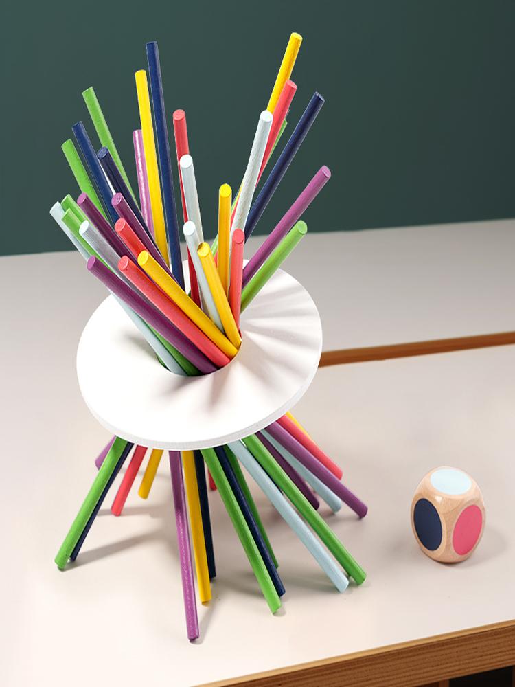 Kinder Holzstäbchen Stabiles Stapelpuzzle Spielzeug Montessori Farbbausteine Balancespiele Lernspielzeug Geduldstraining