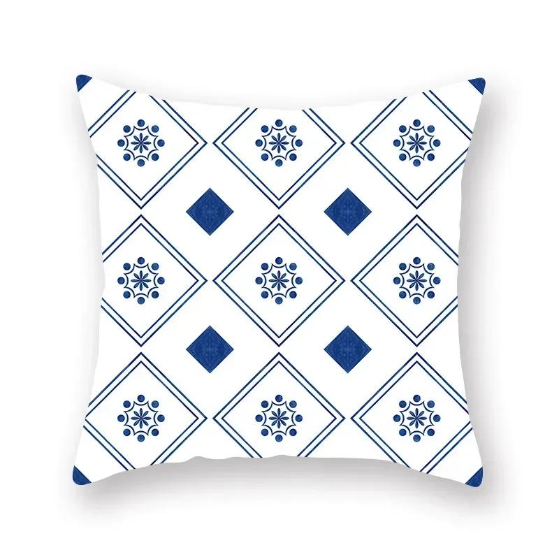 Blue Mandala Persian Cushion Cover Polyester Geometric Pattern Pillowcase Decoration Sofa Bedroom Car Office Decoration Ornament