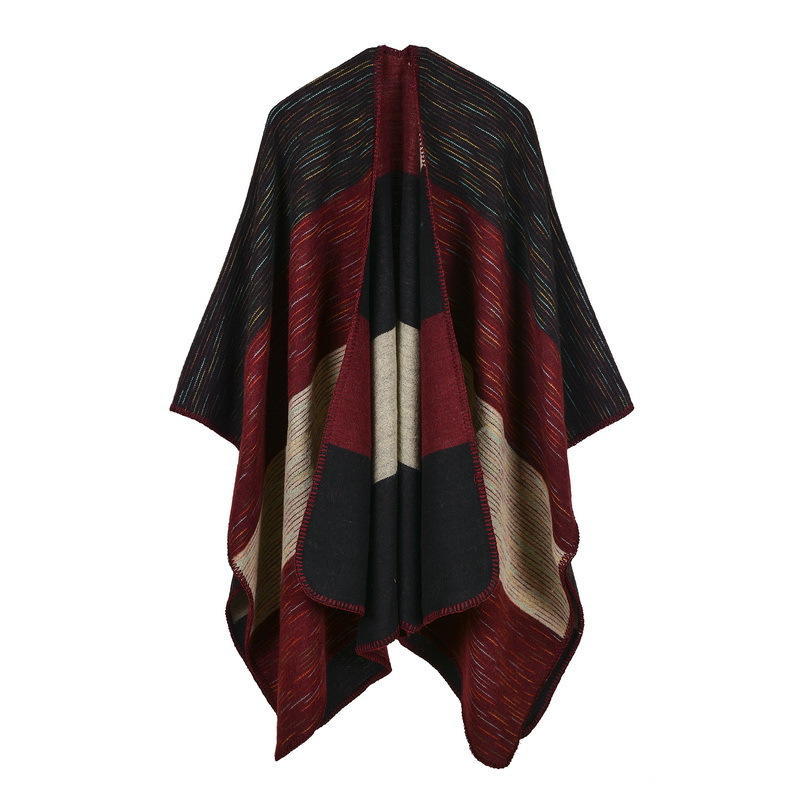Women's new rhombus-shaped color bar shawl, high-end women's double-sided wear, and travel capes are on sale.