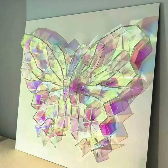 300/500Pcs Mini Iridescent Acrylic Squares, Translucent Holographic Tiles, Rainbow Acrylic Sheets for Mosaic Art, DIY Crafts, Light & Shadow Projects