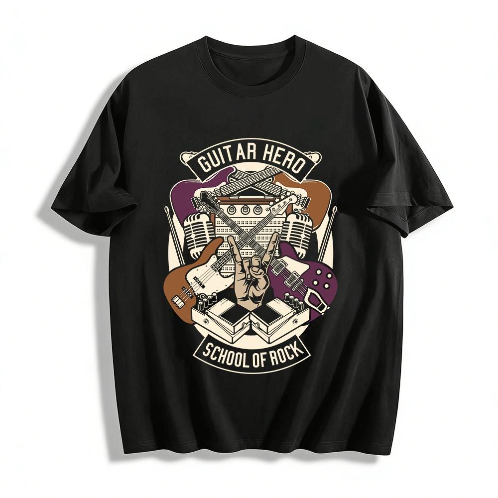 

Guitar Hero School of Rock Graphic Tee Retro Music Style Top For Fans Pure cotton T-shirt XXS