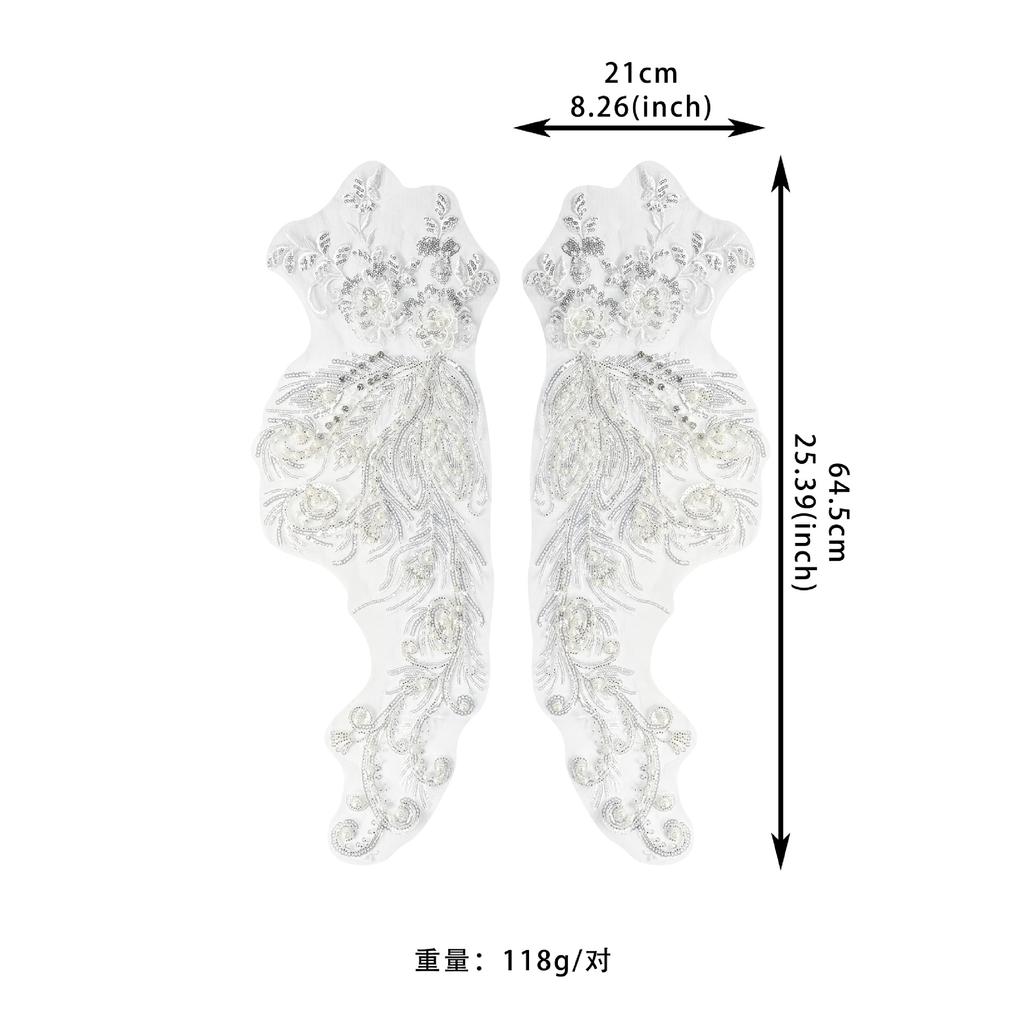 White Mesh Bead Sequined Pair Of Flower Cloth Stickers Clothing Evening Dress Wedding Dress Decoration Bead Cloth Stickers Accessories