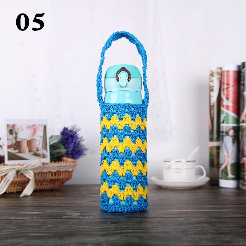 Funda portátil para termo con asa de 400-600 ml, funda para botella de agua de ganchillo, estuche para botellas de agua de punto, bolsa de almacenamiento.