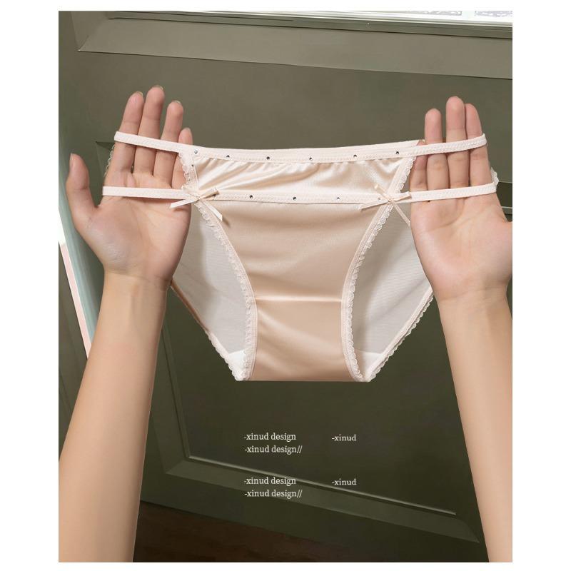 

Ladies Summer New Style Pure Desire Romantic Sexy Lace Satin Low Waist Triangle Briefs XL рожевий