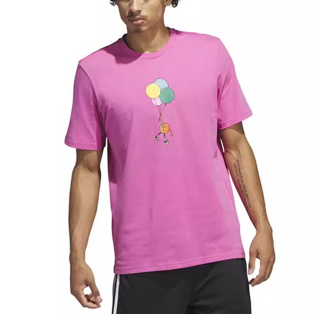 Adidas Cartoon Balloon Print Sports Short Sleeve T-Shirt Men Tops Pink IC1865