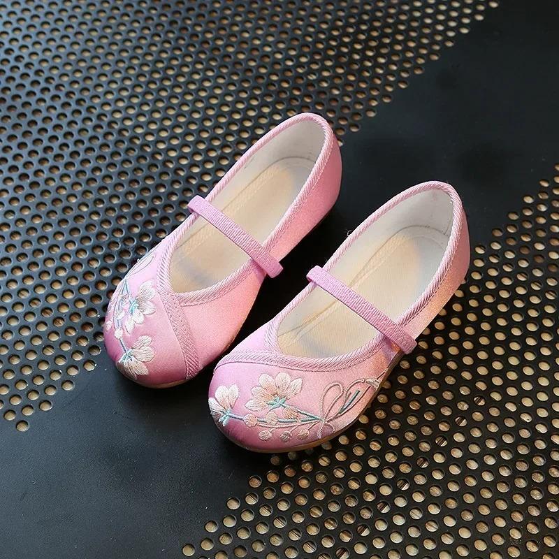 Children Fashion Girls Embroidered Shoes Chinese Ethnic Style Princess Dance Shoes Kids Causal Ancient Hanfu Shoes Flat