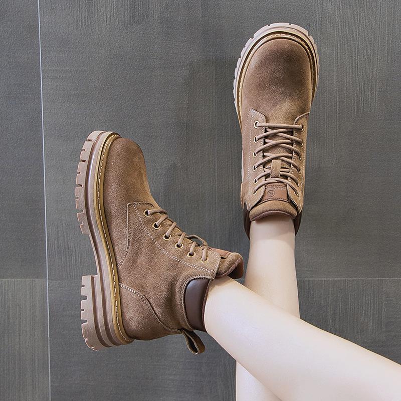 Cattle velvet thick-soled Martin boots women's spring new soft-soled retro casual fashion short boots frosted tooling boots