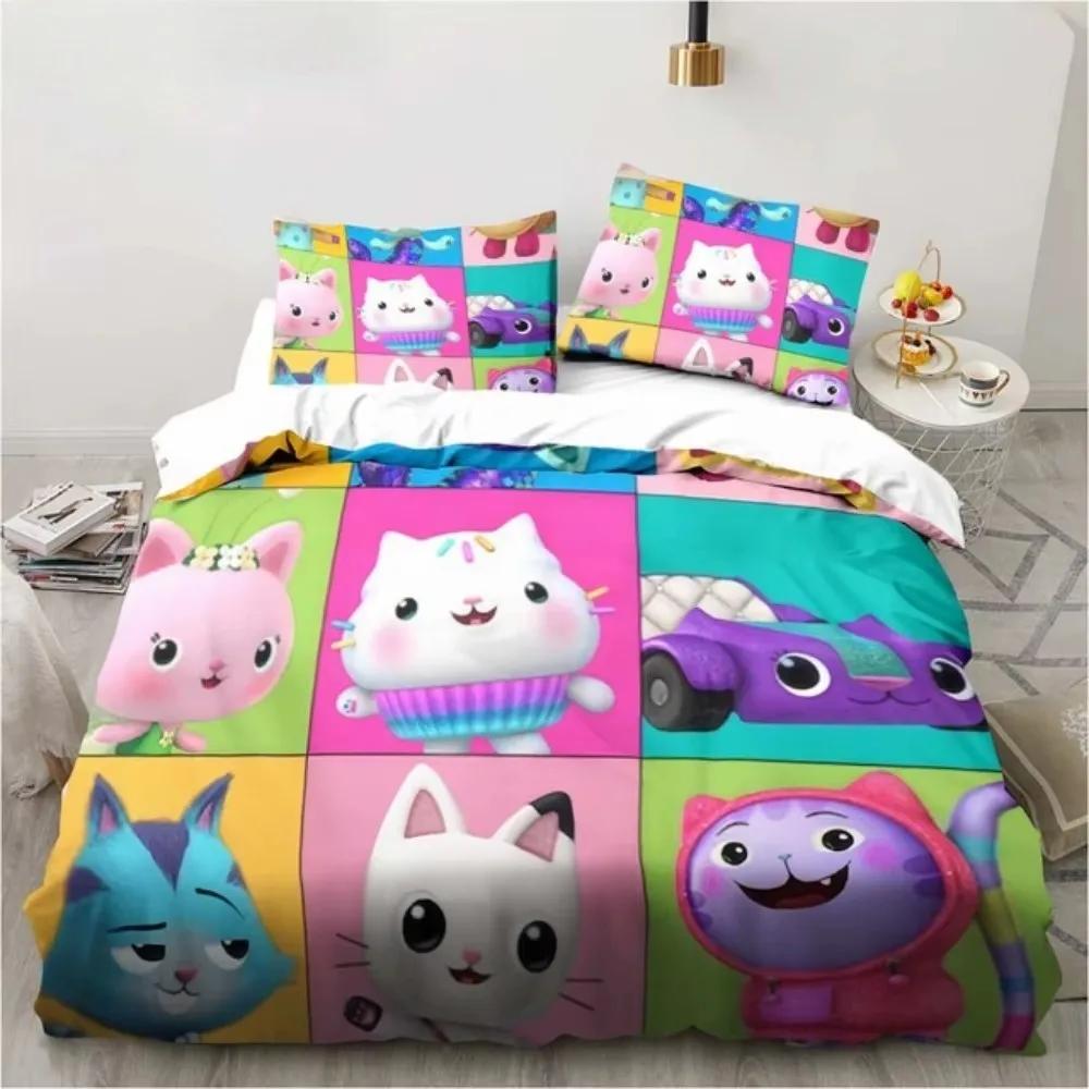 3D Gabbys Dollhouse Bedding Sets Cartoon Comforter Duvet Cover Set 3Pcs Bedroom Decor For Kids Single/Twin/Full/Queen/King Size