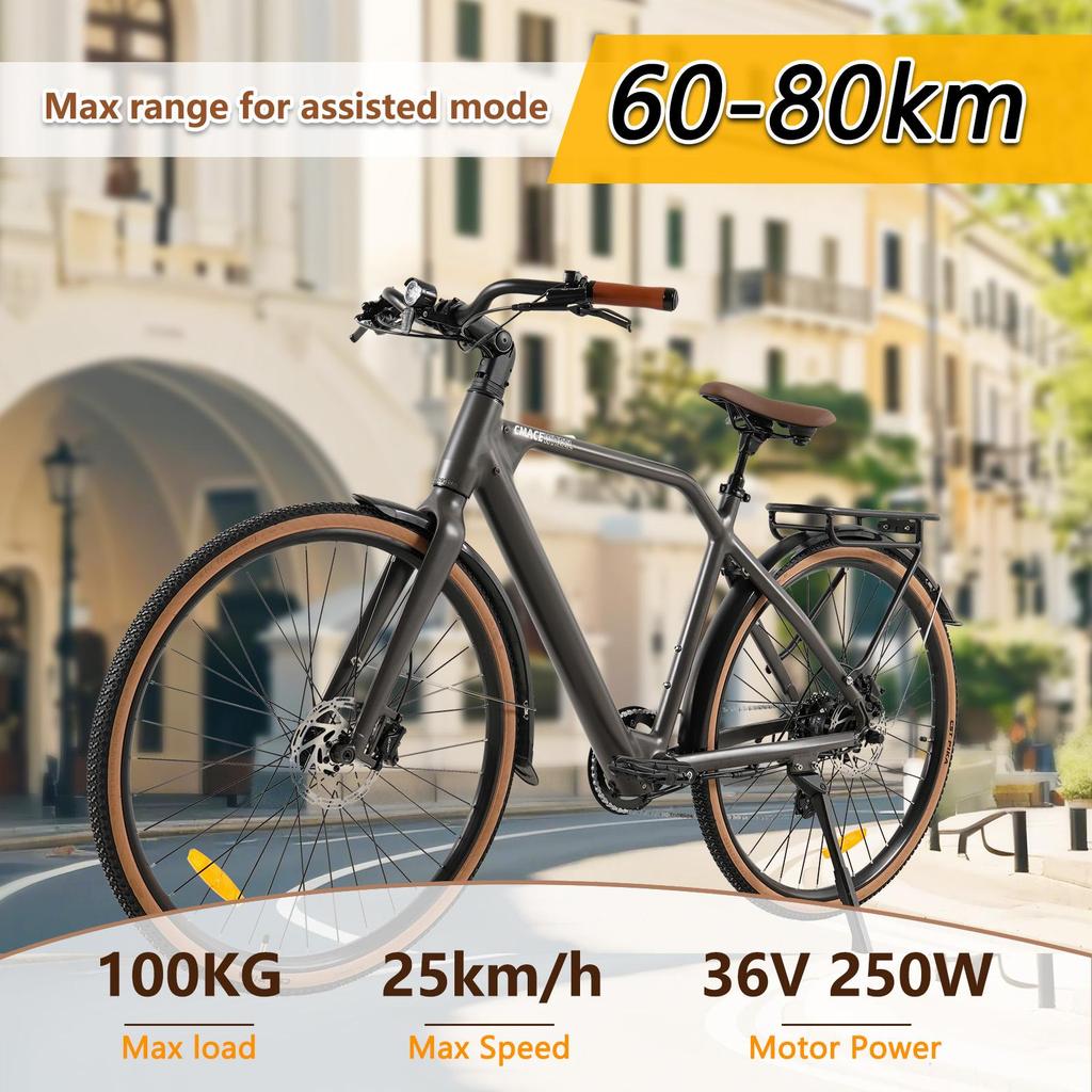 CMACEWHEEL F700-1 36V 250W Electric Bike – 700C Wheels, Shimano 8-Speed, 80km Range, Hydraulic Brakes, IP65