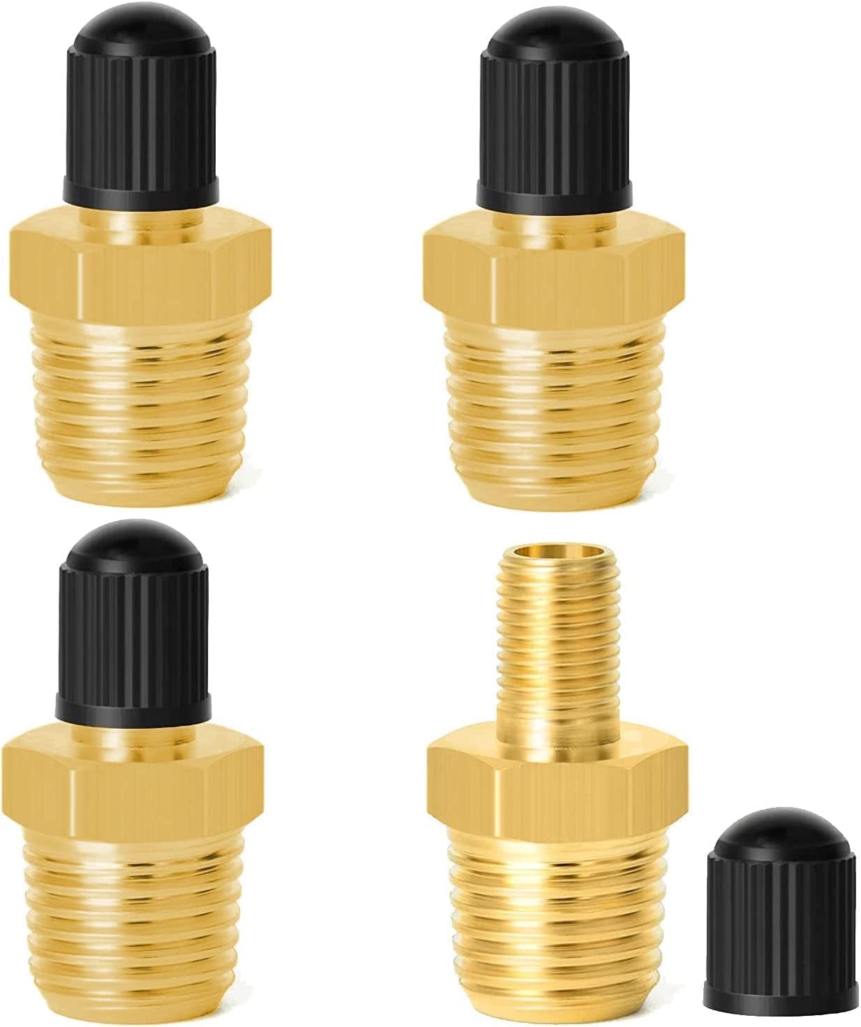 

KEWAYO 4 Pcs Car Vacuum Tire Tire Air Valve 1/4 NPT Tire Air Compressor, Brass, US Type Valve