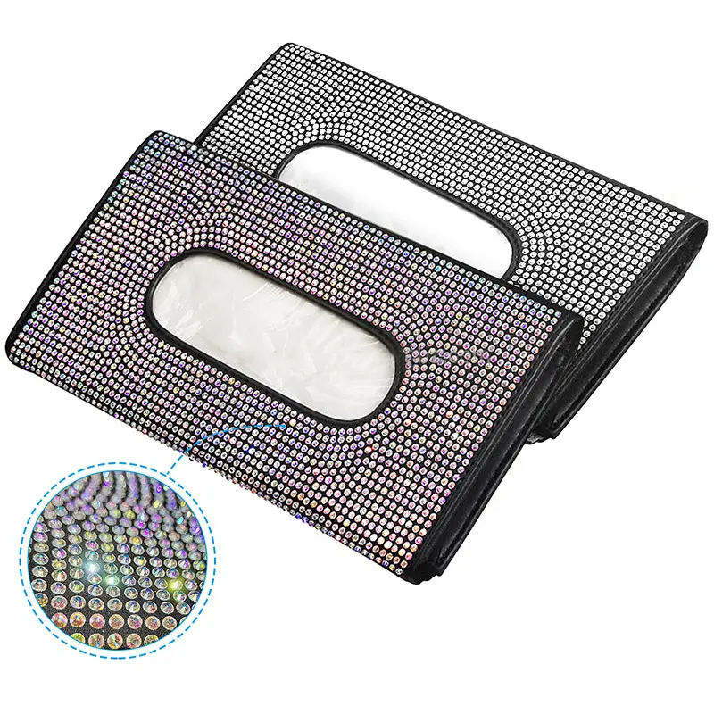 Bling Crystal Rhinestone Leather Car Tissue Holder, Sun Visor Backseat Napkin Case, Auto Storage Accessory