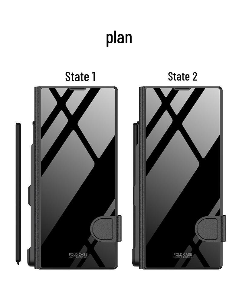 Samsung Z Fold 6 Leather Flip Case with Pen Slot and Glass Cover – Stylish and Business-Friendly.