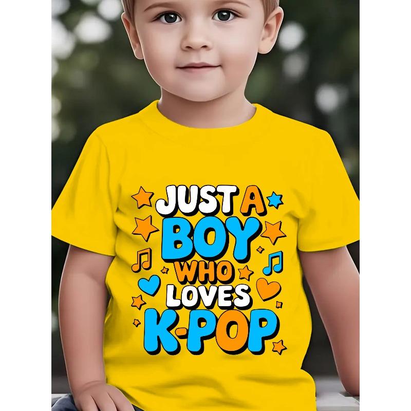 

European sizes Summer Boys Fashion Short-Sleeve T-Shirt JUST A BOY WHO LOVES... Letter Print Outdoor Casual Top 164cm жовтий